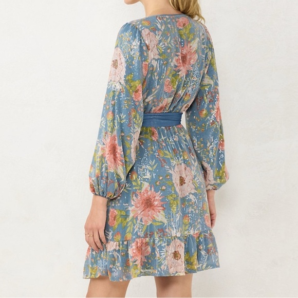 LC Lauren Conrad Women’s Faux-Wrap Fit & Flare Sequins Dress size M Never Worn - Picture 2 of 7